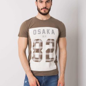 Khaki T-shirt for men with print by Preston