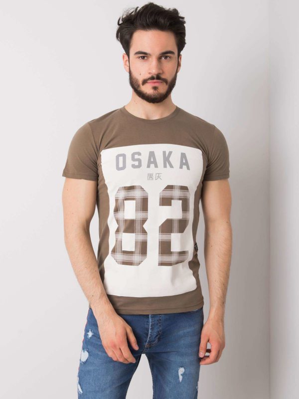 Khaki T-shirt for men with print by Preston