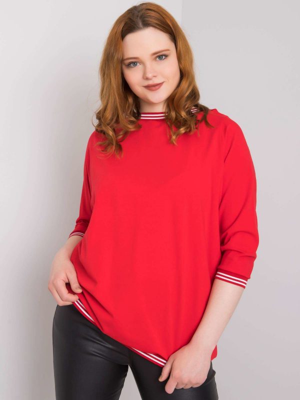 Red Plus Size Pearl Cotton Blouse