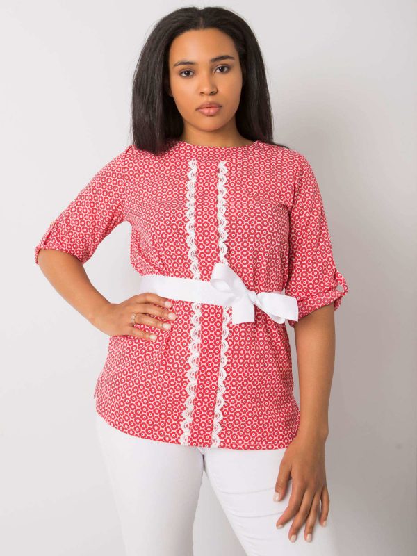 White and red plus size blouse with Darya binding