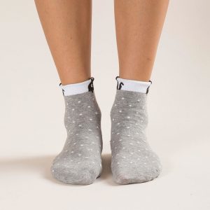 Grey polka dot socks with print