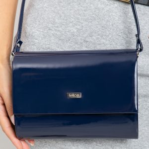 Navy blue lacquered clutch bag