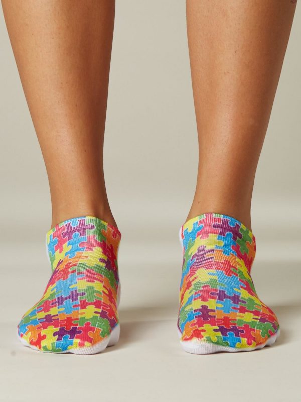 Women's Short Socks with Jigsaw Puzzle Print