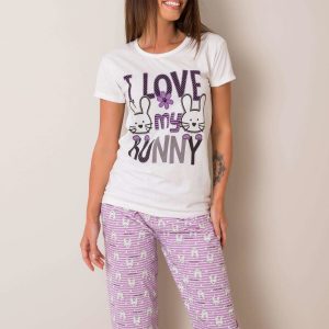 Ecru-Purple Printed Pyjamas