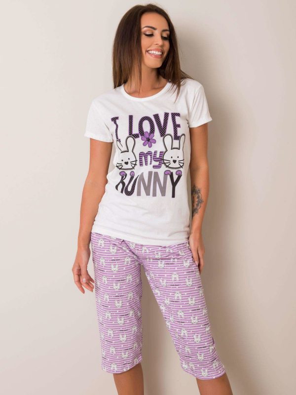 Ecru-Purple Printed Pyjamas