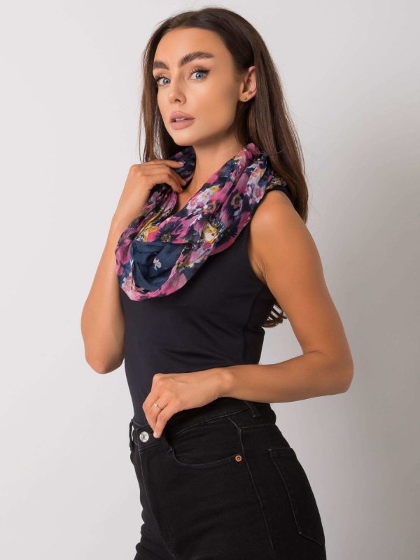 Navy blue and pink patterned viscose wrap