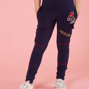 Navy blue children's sweatpants with patches