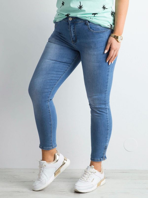 Blue ankle jeans pants with zippers PLUS SIZE