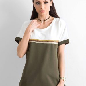 Khaki blouse with a neckline on the back