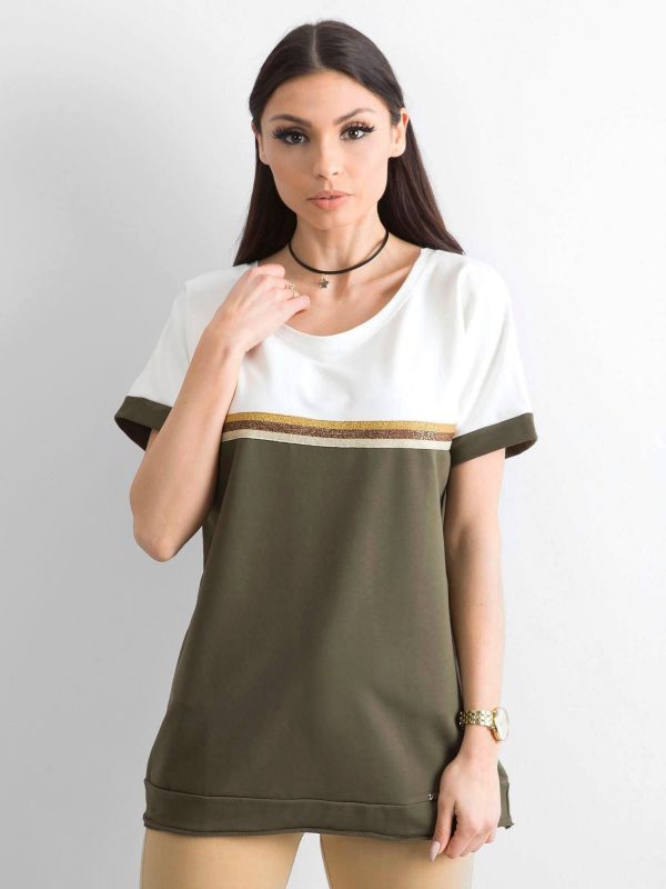 Khaki blouse with a neckline on the back