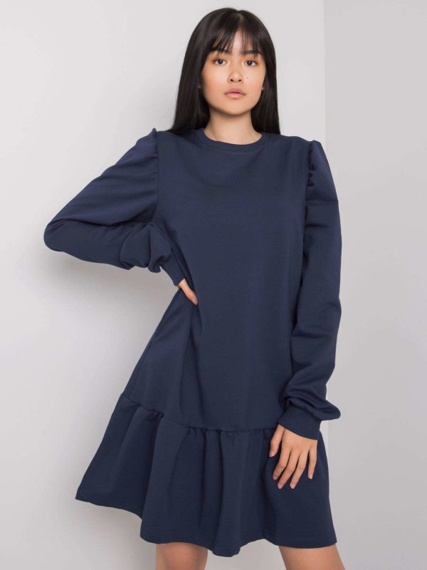 Navy blue Neah ruffle sweatshirt dress