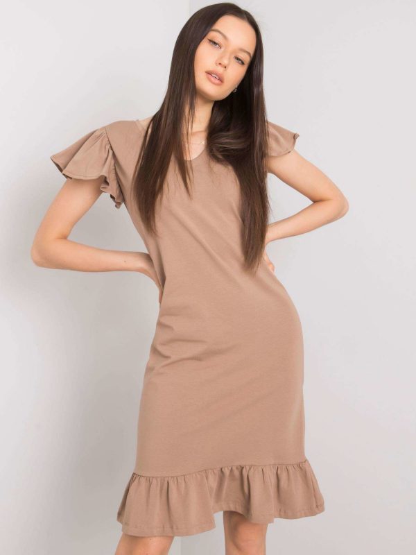 Dark beige dress with ruffle Candace