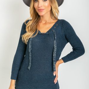 Dark blue sweater with lacing