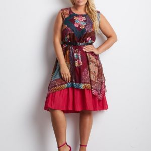 Burgundy Plus Size Patchwork Dress