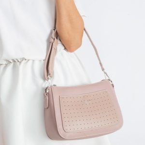 Pink handbag with openwork pocket