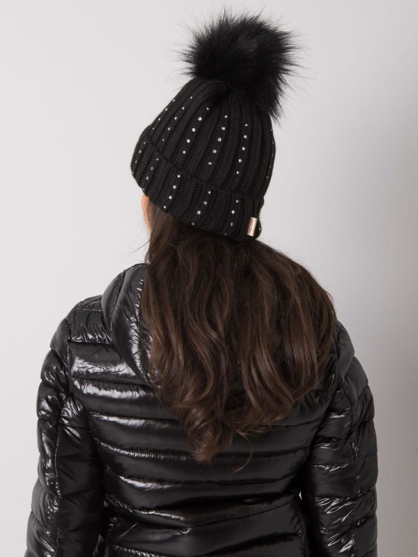 Black Winter Hat with Applique