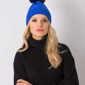 Cobalt cap with pigtails with pompom