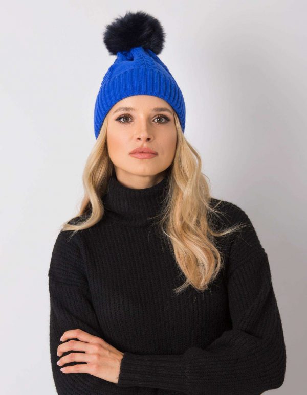 Cobalt cap with pigtails with pompom