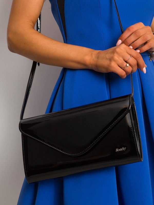 Black oblong lacquered clutch bag