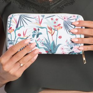 White wallet with colorful patterns