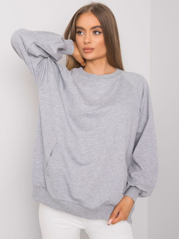 Grey melange sweatshirt with pockets Gaelle RUE PARIS