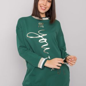 Dark Green Plus Size Cotton Tunic with Jamellia Inscription