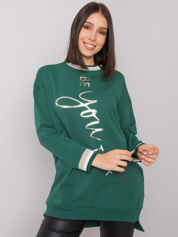 Dark Green Plus Size Cotton Tunic with Jamellia Inscription