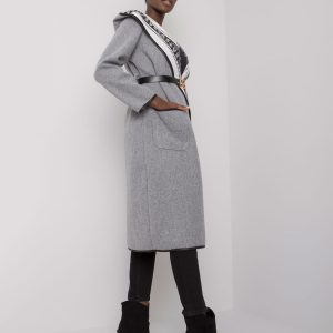 Gray melange hooded coat by Hannele