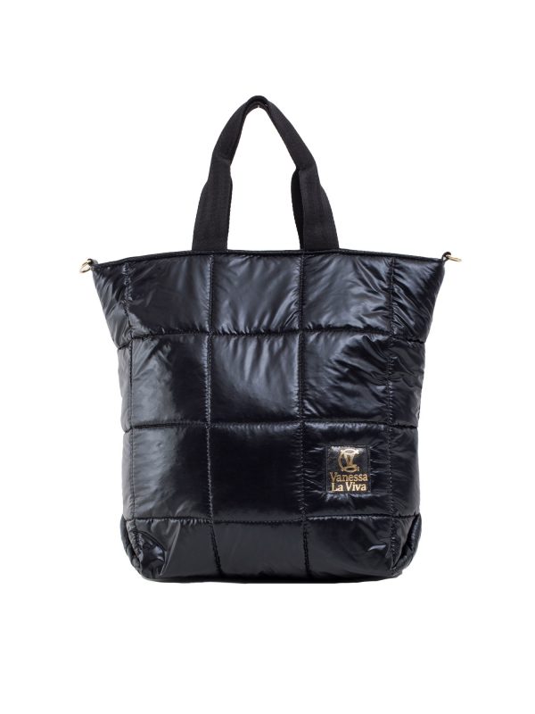 Black quilted bag with detachable strap