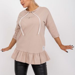 Light beige sweatshirt tunic plus size with ruffle Elisabeth