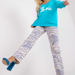 Blue and White Cotton Oversize Print Sweatshirt