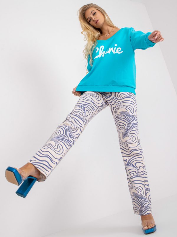 Blue and White Cotton Oversize Print Sweatshirt