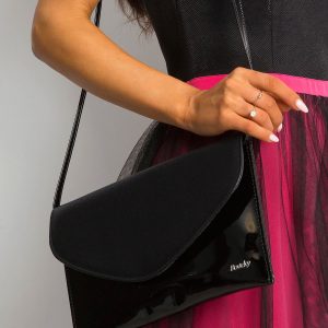 Black lacquered clutch bag with flip