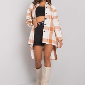 Camelowo-ecru long checked shirt Amerie