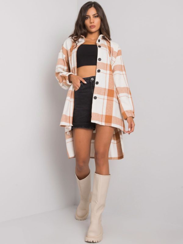 Camelowo-ecru long checked shirt Amerie