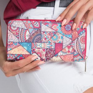 Red wallet with colorful patterns