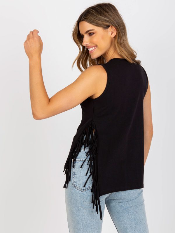 Black asymmetrical V-neck top