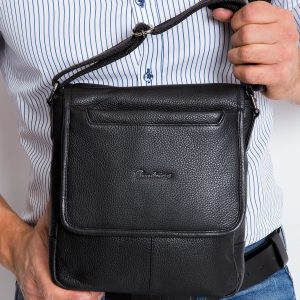 Men's Black Leather Messenger Bag