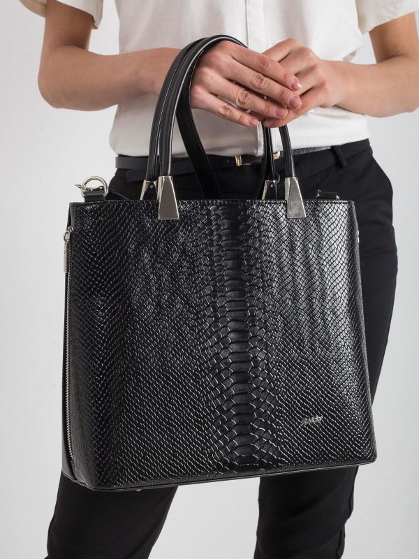 Black Handbag with Snake Pattern