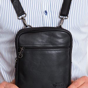 Black Small Leather Men's Handbag