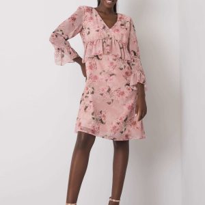 Dirty pink floral dress with flounce Dijana