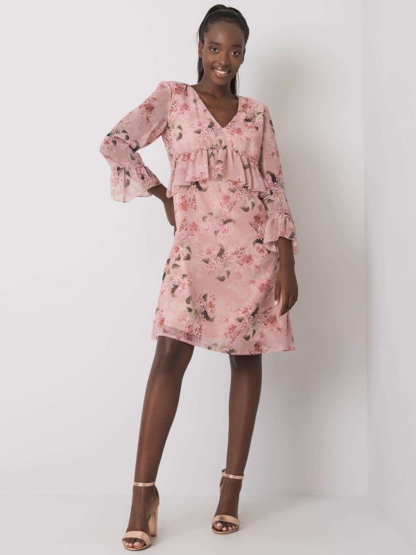 Dirty pink floral dress with flounce Dijana