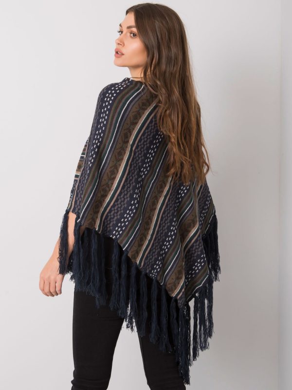 Navy Alvinda Patterned Poncho