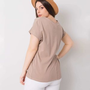 Cassie dark beige plus size V-neck t-shirt