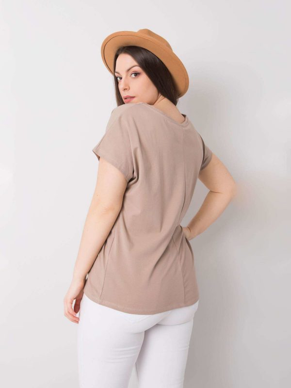 Cassie dark beige plus size V-neck t-shirt