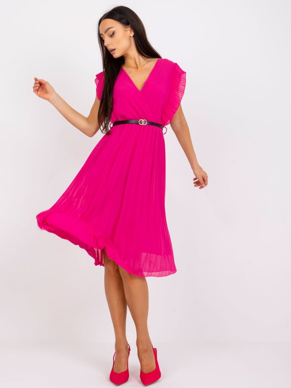 Marine Fuchsia Pleated Bow Dress