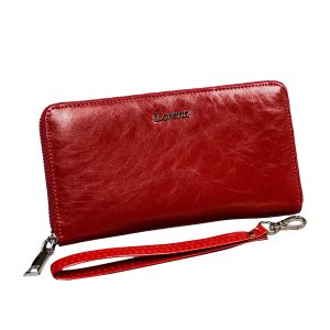 Women's Red Leather Wallet with Handle