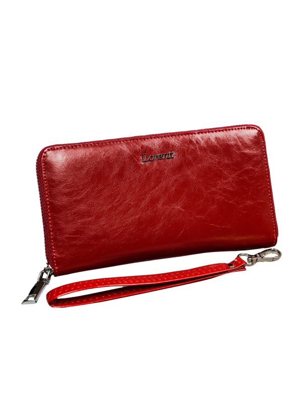 Women's Red Leather Wallet with Handle