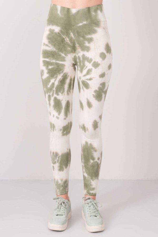 Khaki-white tie-dye cotton leggings BSL