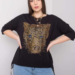 Black plus size blouse with Darren applique